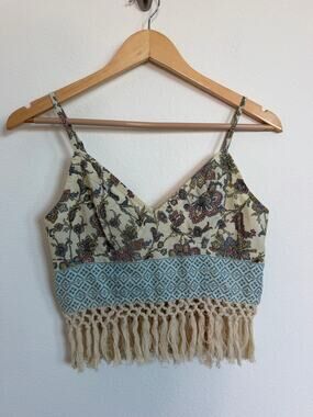 Free People FP One Eastern Fringe Paisley Boho Bralette Tank Top Size M NWT
